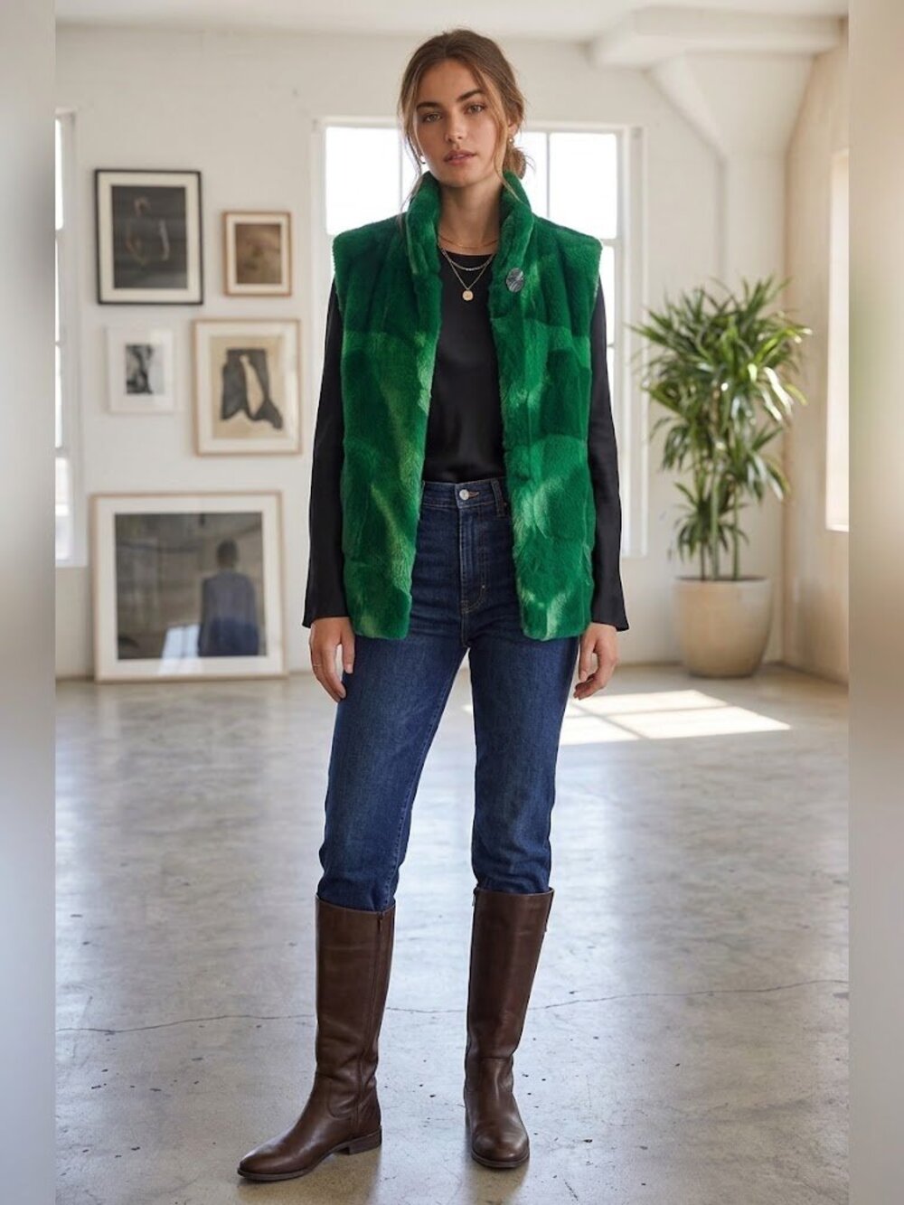 Emerald Green Cayote Fur Vest